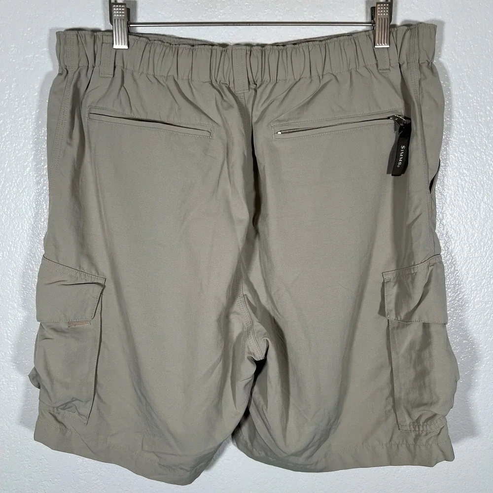 Simms Shorts Men's Size Large‎ Beige Nylon Zip Pocket Cargo Fishing Outdoors